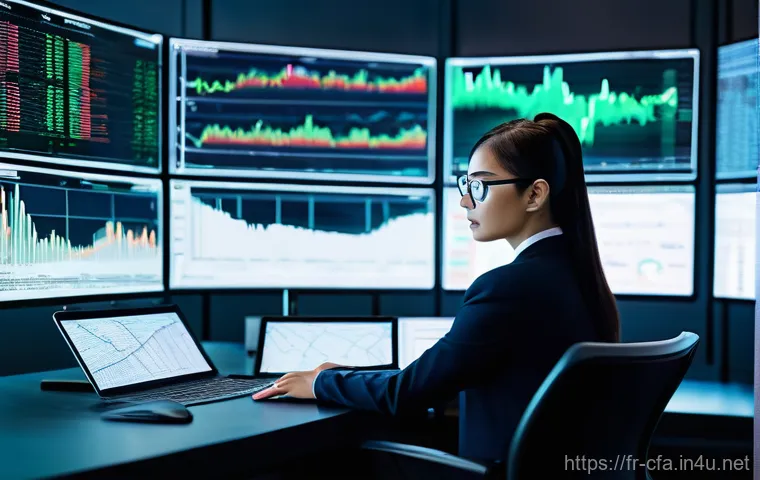 금융투자분석사로서의 자기계발 방법 - **Prompt:** "A highly focused, diverse financial analyst, perhaps a woman in her 30s, is seated at a...