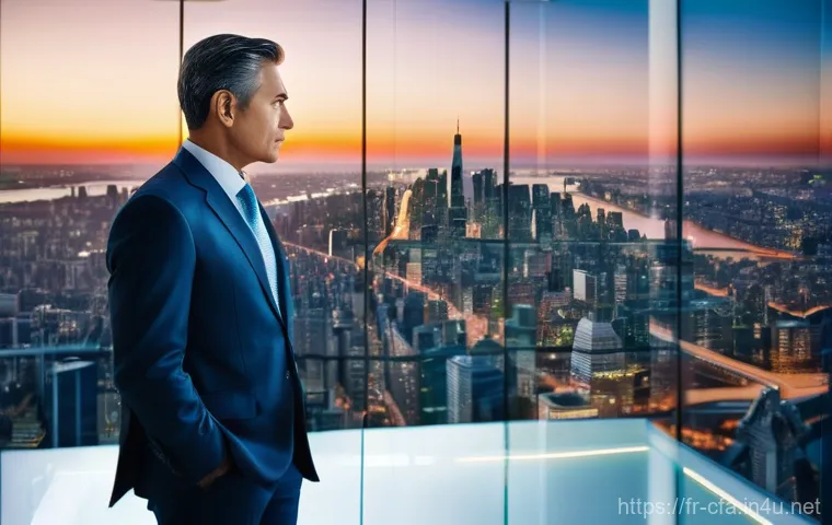 CFA와 증권 분석 기법 - **Prompt:** A dynamic and futuristic depiction of two financial analysts, a man and a woman, both we...