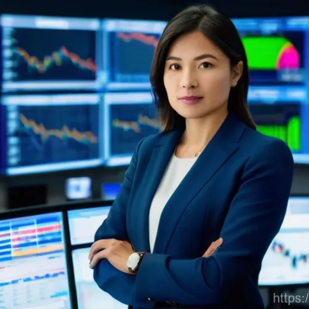 CFA 자격증으로 갈 수 있는 직무 - **Prompt:** A highly focused female portfolio manager, in her late 30s, dressed in a sharp, tailored...
