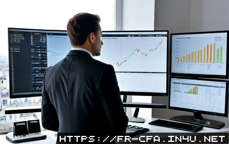CFA 실무 적용 사례 - Photorealistic financial analyst in a modern Paris office applying portfolio analysis, reviewing div...